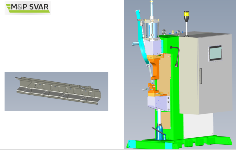 VW project - MEB platform / press with jig and automatic nut feeder. The device is part of a robot workplace.